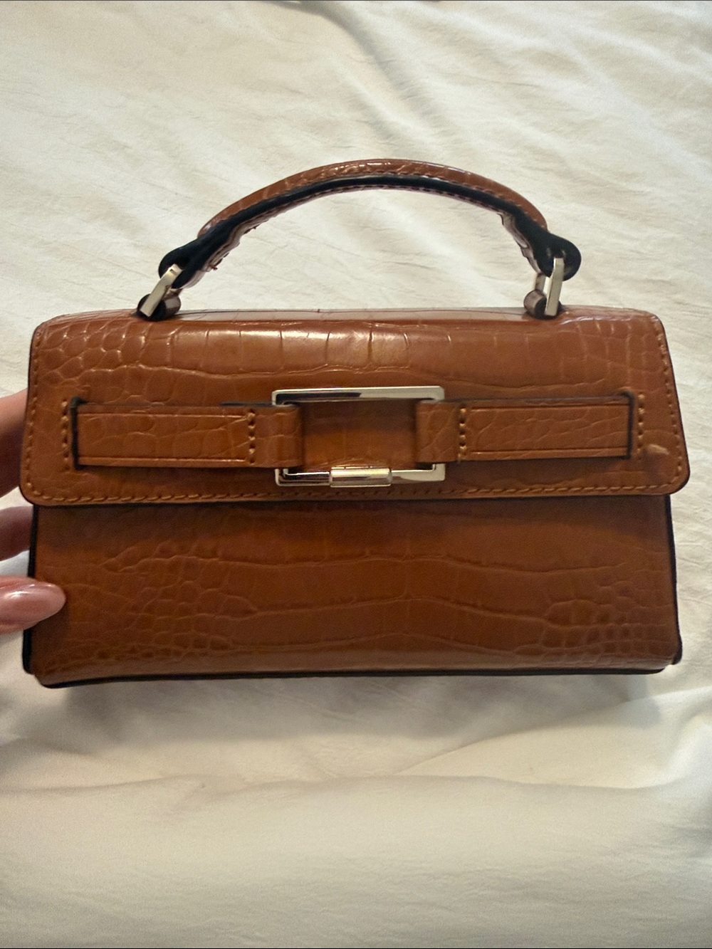 Croc-Embossed Top Handle bag in Brown